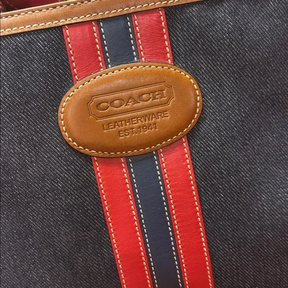 Vintage Coach varsity stripe denim tote - Picture 3 of 14